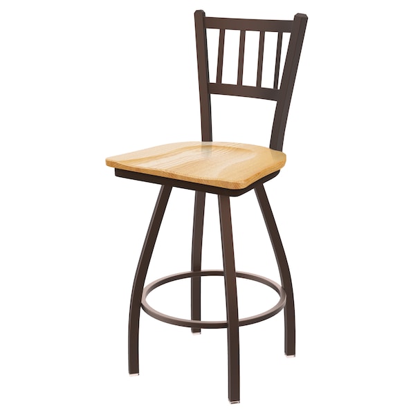 36" Swivel Bar Stool, Bronze Finish, Nat Oak Seat